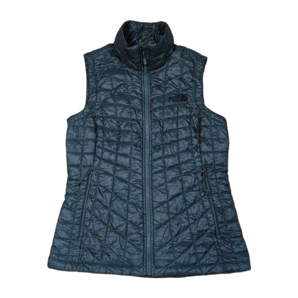 The North Face Womens XS Thermoball Teal Blue Puffer Vest Pockets Eco Insulated - Picture 1 of 14